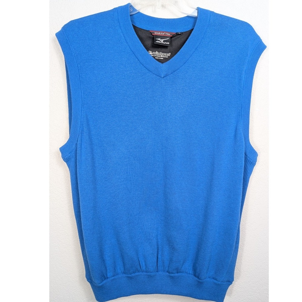 Mizuno Sweater Vest Mens L Blue WindLite Flex Windproof Cotton Lined‎